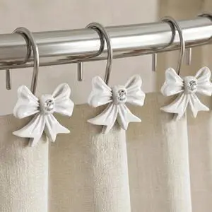 White Bow Shower Curtain Hooks: Decorative Bathroom Curtain Rings, 12Pcs | Cute Rustproof Hangers for Valentine & Xmas Holiday Bathroom Decor, Chic Coquette Accessories & Housewarming Gift for Girls White Bow Shower Curtain Hooks: Decorative Bathroom Curtain Rings, 12Pcs | Cute Rustproof Hangers for Valentine & Xmas Holiday Bathroom Decor, Chic Coquette Accessories & Housewarming Gift for Girls