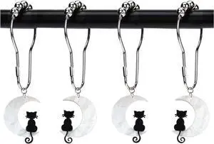 Black Cat Moon Shower Curtain Hooks,12Pcs Halloween Witchy Bathroom Decor | RustProof Metal Cute Cat Theme Gothic Mystical Shower Rings Black Cat Moon Shower Curtain Hooks,12Pcs Halloween Witchy Bathroom Decor | RustProof Metal Cute Cat Theme Gothic Mystical Shower Rings