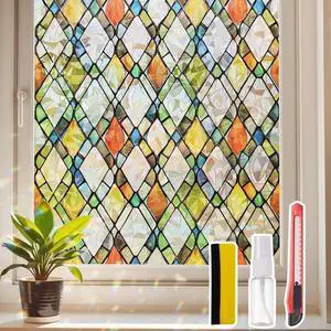 Window Privacy Film Stained Glass 17.5" x 78.7" Rainbow | Static cling no glue, no residue. UV and heat blocking. Rainbow privacy for doors, windows, bathrs, with install tools Window Privacy Film Stained Glass 17.5" x 78.7" Rainbow | Static cling no glue, no residue. UV and heat blocking. Rainbow privacy for doors, windows, bathrs, with install tools