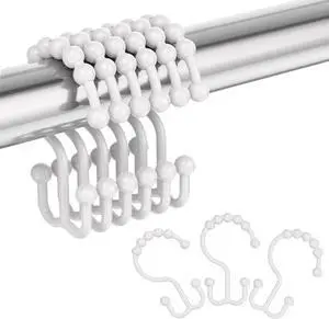 Amazer 12 Pcs White Double Shower Curtain Hooks, ABS Plastic, Set of 12 Amazer 12 Pcs White Double Shower Curtain Hooks, ABS Plastic, Set of 12