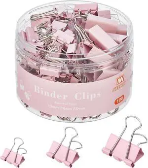 NEEWAY 100 Count Binder Clips Assorted Sizes, Paper Binder Clips (0.6inch 0.75inch 1inch), Metal Paper Clamps for Office and Home (Pink) NEEWAY 100 Count Binder Clips Assorted Sizes, Paper Binder Clips (0.6inch 0.75inch 1inch), Metal Paper Clamps for Office and Home (Pink)
