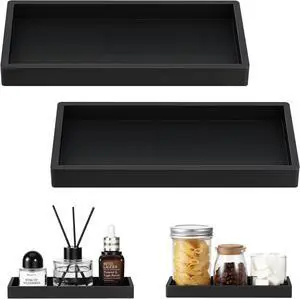 Luxspire 2 Pack Silicone Bathroom Tray 7.9" Vanity Tray, Matte Black | Thick slip-proof silicone, dishwasher safe, waterproof, holds soap perfume jewelry for sink vanity decor Luxspire 2 Pack Silicone Bathroom Tray 7.9" Vanity Tray, Matte Black | Thick slip-proof silicone, dishwasher safe, waterproof, holds soap perfume jewelry for sink vanity decor