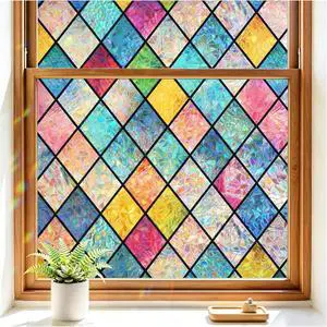 Haton Stained Glass Winodw Film, Rainbow Lattice Stickers, 17.5" x 78.7" | 3D Colorful Decorative Window Cling, Static Cling Removable, Blocks UV & Heat, Privacy Decals for Home Door, No Glue Haton Stained Glass Winodw Film, Rainbow Lattice Stickers, 17.5" x 78.7" | 3D Colorful Decorative Window Cling, Static Cling Removable, Blocks UV & Heat, Privacy Decals for Home Door, No Glue
