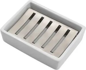 TOPSKY Ceramic Soap Dish Holder Stainless Steel for Bathroom, Double Layer, Self-draining Soap Tray, Say No to Mushy Soap, Easy Cleaning. (White) TOPSKY Ceramic Soap Dish Holder Stainless Steel for Bathroom, Double Layer, Self-draining Soap Tray, Say No to Mushy Soap, Easy Cleaning. (White)