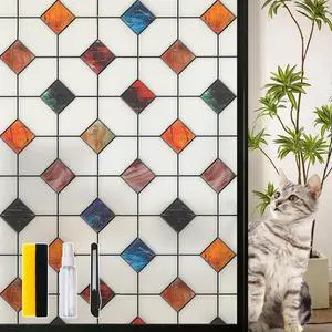 DKTIE Stained Glass Window Film Geometric Patterns Frosted Window Clings | Waterproof for Bathroom Window Privacy Film Day and Night (S533, 17.7in X 78.7in) DKTIE Stained Glass Window Film Geometric Patterns Frosted Window Clings | Waterproof for Bathroom Window Privacy Film Day and Night (S533, 17.7in X 78.7in)