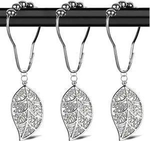 Shower Curtain Hooks Rings12pack, Silver Leaves Decorative Alloy Pendants, Rust Proof Stainless Steel Hooks for Bathroom Rod, Anti-Corrosion Hanger, Nickle Brushed Heavy Duty Roller Shower Curtain Hooks Rings12pack, Silver Leaves Decorative Alloy Pendants, Rust Proof Stainless Steel Hooks for Bathroom Rod, Anti-Corrosion Hanger, Nickle Brushed Heavy Duty Roller