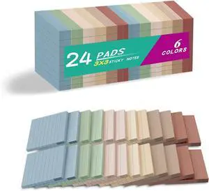 (24 Pack) Lined Sticky Notes 3x3 in,Vintage Notepads with Lines | Ruled Stickies,Super Sticking Power,Office School Memo Note Pads,Post on Windows Doors,Recyclable,Easy to Write on (24 Pack) Lined Sticky Notes 3x3 in,Vintage Notepads with Lines | Ruled Stickies,Super Sticking Power,Office School Memo Note Pads,Post on Windows Doors,Recyclable,Easy to Write on