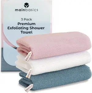 MainBasics Japanese Deep Exfoliating Shower Towel, 3 Pack, Airy Blossom | Japanese Nylon, Body Washcloth, Textured for Effective Exfoliation, Quick-Dry, Durable, Helps Reveal Smoother Skin MainBasics Japanese Deep Exfoliating Shower Towel, 3 Pack, Airy Blossom | Japanese Nylon, Body Washcloth, Textured for Effective Exfoliation, Quick-Dry, Durable, Helps Reveal Smoother Skin