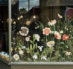 FYSUIMU Wildflower Shop Window Clings Vintage Spring Floral Reusable Window Decal Border for Retail Storefront Business Display Cafe Store Decor FYSUIMU Wildflower Shop Window Clings Vintage Spring Floral Reusable Window Decal Border for Retail Storefront Business Display Cafe Store Decor