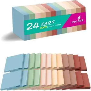 (24 Pads) Sticky Notes 3x3 inch, Self-Stick Pads Vintage Colors Sticky Note | Recyclable, Easy to Post for Home, Office, Notebook (24 Pads) Sticky Notes 3x3 inch, Self-Stick Pads Vintage Colors Sticky Note | Recyclable, Easy to Post for Home, Office, Notebook