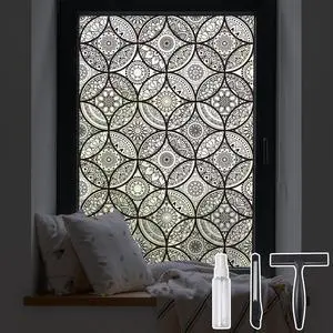 DKTIE Boho Stained Glass Look Window Privacy Film with Installation Tools | Decorative Frosted Glass Window Film Static Cling No Glue Removable, Pure Black, 17.7" x 78.7" DKTIE Boho Stained Glass Look Window Privacy Film with Installation Tools | Decorative Frosted Glass Window Film Static Cling No Glue Removable, Pure Black, 17.7" x 78.7"
