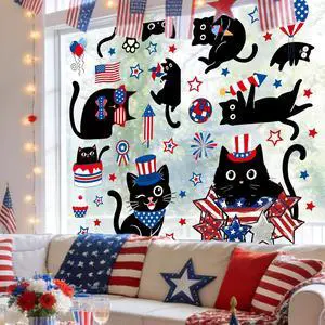 Whaline 6 Sheets Patriotic Window Clings 4th of July Black Cat American Star Window Decal Reusable Anti-Collision Glass Sticker for Independence Day Memorial Day Party Supplies Whaline 6 Sheets Patriotic Window Clings 4th of July Black Cat American Star Window Decal Reusable Anti-Collision Glass Sticker for Independence Day Memorial Day Party Supplies