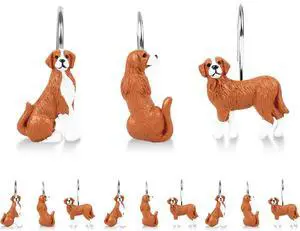Dog Shower Curtain Hooks Set of 12, Hand-Painted Resin Dog Shower Hooks with Rust-Resistant Metal Rings, Decorative Bathroom Accessories Dog Shower Curtain Hooks Set of 12, Hand-Painted Resin Dog Shower Hooks with Rust-Resistant Metal Rings, Decorative Bathroom Accessories