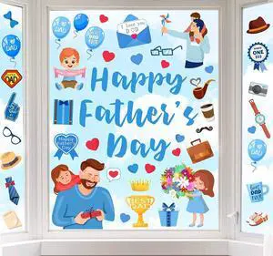 Whaline 6 Sheets Father's Day Window Clings Happy Father's Day Best Dad I Love Dad Window Stickers Flowers Balloons Heart Double-Sided Windows Decals for Dad's Day Party Home Decorations Supplies Whaline 6 Sheets Father's Day Window Clings Happy Father's Day Best Dad I Love Dad Window Stickers Flowers Balloons Heart Double-Sided Windows Decals for Dad's Day Party Home Decorations Supplies