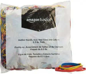 Amazon Basics Assorted Size and Color Rubber Bands, Strong Elastic Stretch Office Supplies, 0.5 lb. Variety Assortment Amazon Basics Assorted Size and Color Rubber Bands, Strong Elastic Stretch Office Supplies, 0.5 lb. Variety Assortment
