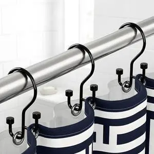 Bathway 12-Pack Double Shower Curtain Hooks, Rust-Resistant Metal Shower Curtain Rings with High-Low Design to Separate Liner & Curtain, Smooth Glide, Black Bathway 12-Pack Double Shower Curtain Hooks, Rust-Resistant Metal Shower Curtain Rings with High-Low Design to Separate Liner & Curtain, Smooth Glide, Black