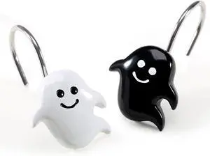 CHICTIE Halloween Shower Curtain Hooks, Black White Nightmare Decorative Shower Rings for Bathroom Shower Curtains Rods,Set of 12 Premium Rust-Resistant Shower Hooks Hangers Cute Spooky Design CHICTIE Halloween Shower Curtain Hooks, Black White Nightmare Decorative Shower Rings for Bathroom Shower Curtains Rods,Set of 12 Premium Rust-Resistant Shower Hooks Hangers Cute Spooky Design