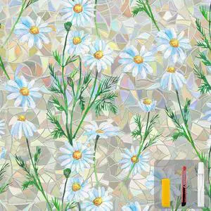 Countewol Privacy Window Films Stain Glass Cling No Glue Anti-UV Window Sticker for Bathroom Bedroom Living Room(Daisy Rainbow 78.7" L*17.5" W) Countewol Privacy Window Films Stain Glass Cling No Glue Anti-UV Window Sticker for Bathroom Bedroom Living Room(Daisy Rainbow 78.7" L*17.5" W)