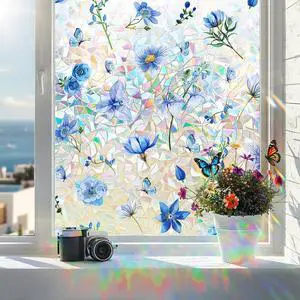 Coavas Stained Glass Window Privacy Film, 3D Rainbow Floral, 17.5" x 78.7" | Prism Decorative Window Film, Static Cling No Glue Removable Window Covering, UV Blocking Anti Glare for Bathroom, Blue Coavas Stained Glass Window Privacy Film, 3D Rainbow Floral, 17.5" x 78.7" | Prism Decorative Window Film, Static Cling No Glue Removable Window Covering, UV Blocking Anti Glare for Bathroom, Blue