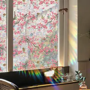 Runtoo Window Privacy Film Rainbow Cherry Blossom Flower Window Clings 3D Decorative Vinyl Stained Glass Butterfly Floral Decals Static Cling Sticker Non-Adhesive, 15.75 x 40 inches Runtoo Window Privacy Film Rainbow Cherry Blossom Flower Window Clings 3D Decorative Vinyl Stained Glass Butterfly Floral Decals Static Cling Sticker Non-Adhesive, 15.75 x 40 inches
