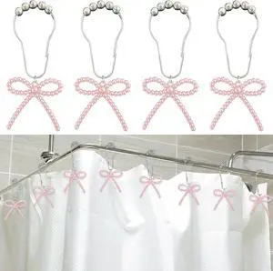 Shower Curtain Hooks Pink, 12 Pack Pink Shower Curtain Hooks with Cute Bow Charms, Cute Shower Hooks Bows for Girl Shower Curtain Decor, Aesthetic Shower Hooks for Bathroom Shower Curtain Hooks Pink, 12 Pack Pink Shower Curtain Hooks with Cute Bow Charms, Cute Shower Hooks Bows for Girl Shower Curtain Decor, Aesthetic Shower Hooks for Bathroom
