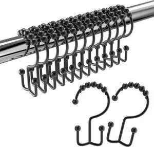 Shower Curtain Hooks Rings, Rust Proof Stainless Steel Shower Curtain Hooks Double Sided for Bathroom Shower Rods Curtains, Set of 12, Black Shower Curtain Hooks Rings, Rust Proof Stainless Steel Shower Curtain Hooks Double Sided for Bathroom Shower Rods Curtains, Set of 12, Black