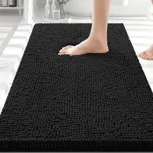 Smiry Bathroom Rugs 30X20, Luxury Chenille Extra Soft Absorbent Bath Mat | Black, Machine Washable Non-Slip Plush Bath Mats for Bathroom, Tub, Shower, and Floor, Home Decor Smiry Bathroom Rugs 30X20, Luxury Chenille Extra Soft Absorbent Bath Mat | Black, Machine Washable Non-Slip Plush Bath Mats for Bathroom, Tub, Shower, and Floor, Home Decor