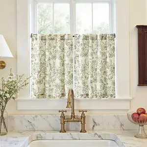jinchan Linen Floral Kitchen Tier Curtains 36 Inch 2 Panels Green on Beige | Linen blend fabric, back tab, rod pocket, light filtering, farmhouse, cafe curtains for kitchen, bathroom, small window jinchan Linen Floral Kitchen Tier Curtains 36 Inch 2 Panels Green on Beige | Linen blend fabric, back tab, rod pocket, light filtering, farmhouse, cafe curtains for kitchen, bathroom, small window