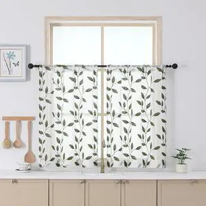 Chyhomenyc Sage Green Short Sheer Curtains 36 Inch Length - Light Filtering Linen Blend Small Half Window Curtains, Embroidered Leaf Pattern Curtain for Kitchen Bathroom, 30" Wx36 L, 2 Panels Chyhomenyc Sage Green Short Sheer Curtains 36 Inch Length - Light Filtering Linen Blend Small Half Window Curtains, Embroidered Leaf Pattern Curtain for Kitchen Bathroom, 30" Wx36 L, 2 Panels