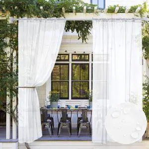 MIULEE White Waterproof Outdoor Sheer Curtains for Patio 54W x 84L | Voile sheer fabric, 2 panels, waterproof, privacy protection, rod pocket hanging, suitable for porch, pergola, cabana, gazebo MIULEE White Waterproof Outdoor Sheer Curtains for Patio 54W x 84L | Voile sheer fabric, 2 panels, waterproof, privacy protection, rod pocket hanging, suitable for porch, pergola, cabana, gazebo