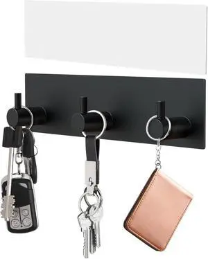 VIS'V Key Holder Wall Mount, Small Adhesive Key Hanger with 3 Hooks, Black | Metal Material, No Drilling, Extra Adhesive Strip, Suitable for Entryway, Hallway, Doorway, Kitchen, Garage, Camper VIS'V Key Holder Wall Mount, Small Adhesive Key Hanger with 3 Hooks, Black | Metal Material, No Drilling, Extra Adhesive Strip, Suitable for Entryway, Hallway, Doorway, Kitchen, Garage, Camper