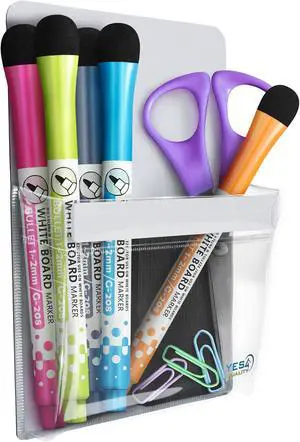 YES4QUALITY Magnetic Pen Holder for Refrigerator with Strong Magnetic Back, Dry Erase Marker Holder Ideal for Whiteboard & Fridge, Clear & White Pencil Cup YES4QUALITY Magnetic Pen Holder for Refrigerator with Strong Magnetic Back, Dry Erase Marker Holder Ideal for Whiteboard & Fridge, Clear & White Pencil Cup