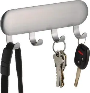 iDesign Forma Self-Adhesive Key Rack Organizer for Entryway, Kitchen - 4 Hooks, Stainless Steel | 4 Hooks, For Entryway, For Kitchen iDesign Forma Self-Adhesive Key Rack Organizer for Entryway, Kitchen - 4 Hooks, Stainless Steel | 4 Hooks, For Entryway, For Kitchen