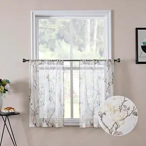 Tollpiz Floral Short White Sheer Tier Curtains Flower Print Vine Embroidery Kitchen Half Curtain Rod Pocket Café Voile Window Curtains for Bathroom, 30 x 24 inches Long, Set of 2 Panels Tollpiz Floral Short White Sheer Tier Curtains Flower Print Vine Embroidery Kitchen Half Curtain Rod Pocket Café Voile Window Curtains for Bathroom, 30 x 24 inches Long, Set of 2 Panels