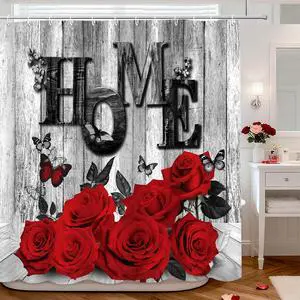MEHOFOND Red Rose Shower Curtain Valentine's Day Shower Curtain for Bathroom Romantic Red Rose Black Plank Bathtub Home Decor Fabric Waterproof Washable Bath Curtain 72x72 Inch MEHOFOND Red Rose Shower Curtain Valentine's Day Shower Curtain for Bathroom Romantic Red Rose Black Plank Bathtub Home Decor Fabric Waterproof Washable Bath Curtain 72x72 Inch