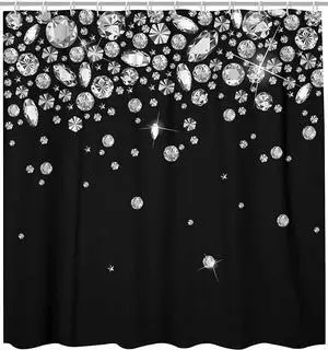 Black Glitter Diamonds Elegant Shower Curtain Set with 12 Hooks Waterproof 3D Print Shine Jewelry Falling Shower Curtains for Bathroom Bath Curtain 68x72IN Black Glitter Diamonds Elegant Shower Curtain Set with 12 Hooks Waterproof 3D Print Shine Jewelry Falling Shower Curtains for Bathroom Bath Curtain 68x72IN