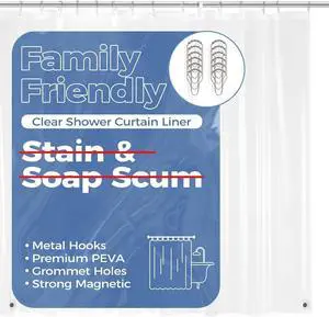 downluxe Clear Shower Curtain Liner with Hooks, Plastic Shower Liner, 72" W x 72" L Lightweight Shower Curtains for Bathroom(12 Hooks, 1PC) downluxe Clear Shower Curtain Liner with Hooks, Plastic Shower Liner, 72" W x 72" L Lightweight Shower Curtains for Bathroom(12 Hooks, 1PC)