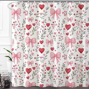 Baccessor Pink Bows Shower Curtain,Pink Love Hearts Bows Girly Shower Curtains Bathroom Bath Home Valentines Day Decor Waterproof Polyester Fabric with Hooks 72 W x72 H Inch Baccessor Pink Bows Shower Curtain,Pink Love Hearts Bows Girly Shower Curtains Bathroom Bath Home Valentines Day Decor Waterproof Polyester Fabric with Hooks 72 W x72 H Inch
