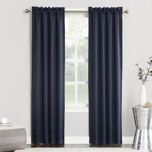 Sun Zero Easton Energy Saving Blackout Rod Pocket Curtain Panel, 40" x 84", Navy Blue Sun Zero Easton Energy Saving Blackout Rod Pocket Curtain Panel, 40" x 84", Navy Blue