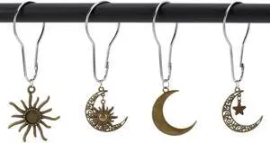WEBEEDY 12 Pcs Sun Moon Star Shower Curtain Hooks Stainless Steel Boho Curtain Rings for Bathroom Shower Rod, Vintage Fantasy Curtains Hooks with Moon Star Charm for Window Home Decor, Bronze WEBEEDY 12 Pcs Sun Moon Star Shower Curtain Hooks Stainless Steel Boho Curtain Rings for Bathroom Shower Rod, Vintage Fantasy Curtains Hooks with Moon Star Charm for Window Home Decor, Bronze