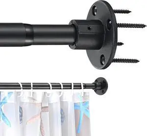 Shower Curtain Rod, Closet Rod15-25 InchAdjustable Heavy Duty Closet Rod Wall Mounted Permanent Industrial Shower Curtain Rod Rust Proof Stainless Steel Black Shower Curtain Rod, Closet Rod15-25 InchAdjustable Heavy Duty Closet Rod Wall Mounted Permanent Industrial Shower Curtain Rod Rust Proof Stainless Steel Black