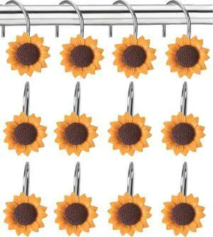 12-Piece Sunflower Shower Curtain Hooks Set - Resin Floral Pattern Shower Curtain Rings for Bathroom Curtains, Floral Bathroom Decor - for Standard Bath Rods 12-Piece Sunflower Shower Curtain Hooks Set - Resin Floral Pattern Shower Curtain Rings for Bathroom Curtains, Floral Bathroom Decor - for Standard Bath Rods