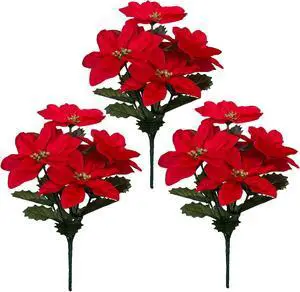 3 Pack Artificial Poinsettia Bushes 11.5" Faux Red Poinsettia Bouquets with 7 Heads Each, Christmas Artificial Flowers for Holiday Tree, Table Centerpiece, Indoor Outdoor Décor, DIY Table Runner 3 Pack Artificial Poinsettia Bushes 11.5" Faux Red Poinsettia Bouquets with 7 Heads Each, Christmas Artificial Flowers for Holiday Tree, Table Centerpiece, Indoor Outdoor Décor, DIY Table Runner