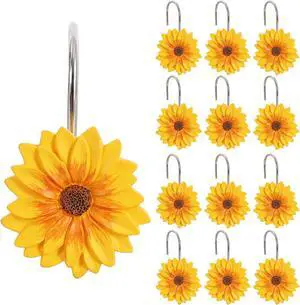 12-Piece Sunflower Yellow Flowers Shower Curtain Hooks for Bathroom | Decorative Shower Curtain Hooks, Stainless Steel Shower Hangers Rings 12-Piece Sunflower Yellow Flowers Shower Curtain Hooks for Bathroom | Decorative Shower Curtain Hooks, Stainless Steel Shower Hangers Rings