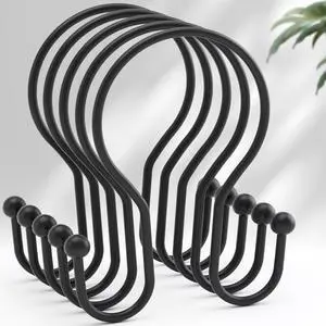 AmazerBath Shower Curtain Hooks Black Shower Curtain Rings, Simple Double Hook Shower Curtain Hooks Rust Proof, Smooth Sturdy Metal Shower Hooks for Shower Curtain Rod, 12 Pcs Shower Rod Hooks AmazerBath Shower Curtain Hooks Black Shower Curtain Rings, Simple Double Hook Shower Curtain Hooks Rust Proof, Smooth Sturdy Metal Shower Hooks for Shower Curtain Rod, 12 Pcs Shower Rod Hooks