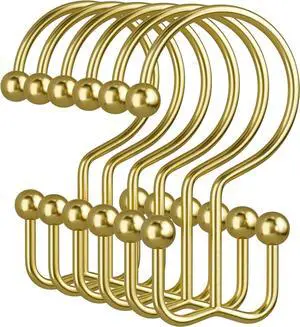Amazer Gold Shower Curtain Hooks, 12PCS Minimalist Simple Double Shower Curtain Rings, Rust-Resistant Metal Shower Hooks Shower Curtain Hangers, Shower Rings for Bathroom Shower Rods Curtains Amazer Gold Shower Curtain Hooks, 12PCS Minimalist Simple Double Shower Curtain Rings, Rust-Resistant Metal Shower Hooks Shower Curtain Hangers, Shower Rings for Bathroom Shower Rods Curtains
