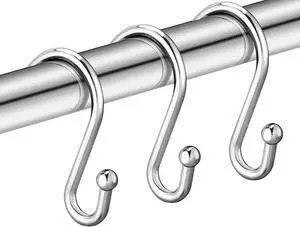 Shower Curtain Hooks, Set of 12 Rust Proof S Shaped Decorative Shower Curtain Rings,Multi-Purpose Hangers S Hooks (Chrome) Shower Curtain Hooks, Set of 12 Rust Proof S Shaped Decorative Shower Curtain Rings,Multi-Purpose Hangers S Hooks (Chrome)