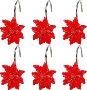 Two Fish Home Fashions Set of 12 Decorative Christmas Tree Resin Shower Curtain Hooks, Christmas Tree Resin Curtain Rings Pack of 12 (Red Flower) Two Fish Home Fashions Set of 12 Decorative Christmas Tree Resin Shower Curtain Hooks, Christmas Tree Resin Curtain Rings Pack of 12 (Red Flower)