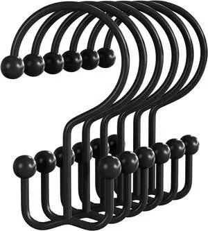 Bathway Shower Curtain Hooks Matte Black Shower Curtain Rings, 12 Pcs Double Hook Shower Curtain Hooks Rings Shower Curtain Hangers Rust Proof, Metal Shower Hooks for Bathroom Shower Curtain Rod Bathway Shower Curtain Hooks Matte Black Shower Curtain Rings, 12 Pcs Double Hook Shower Curtain Hooks Rings Shower Curtain Hangers Rust Proof, Metal Shower Hooks for Bathroom Shower Curtain Rod