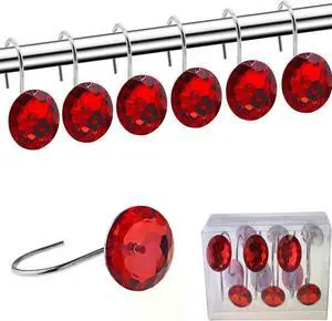 12PCS Red Diamond Crystal Bling Shower Curtain Hooks Rings for Bathroom | Metal Rust Shower Rings Round Acrylic Decorative Rhinestones Bling Rolling Bathroom 12PCS Red Diamond Crystal Bling Shower Curtain Hooks Rings for Bathroom | Metal Rust Shower Rings Round Acrylic Decorative Rhinestones Bling Rolling Bathroom
